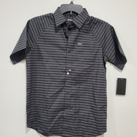 Hurley Other - Hurley Boys Black and Gray Striped Button Down Short Sleeve Shirt Size M 10-12
